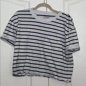 Madewell White & Black Striped Crop Top